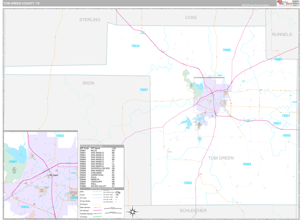 Tom Green County, TX Wall Map Premium Style